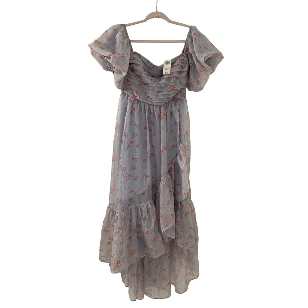 NWT Abercrombie & Fitch Emerson Off-Shoulder Drama Purple Floral Maxi Dress M
